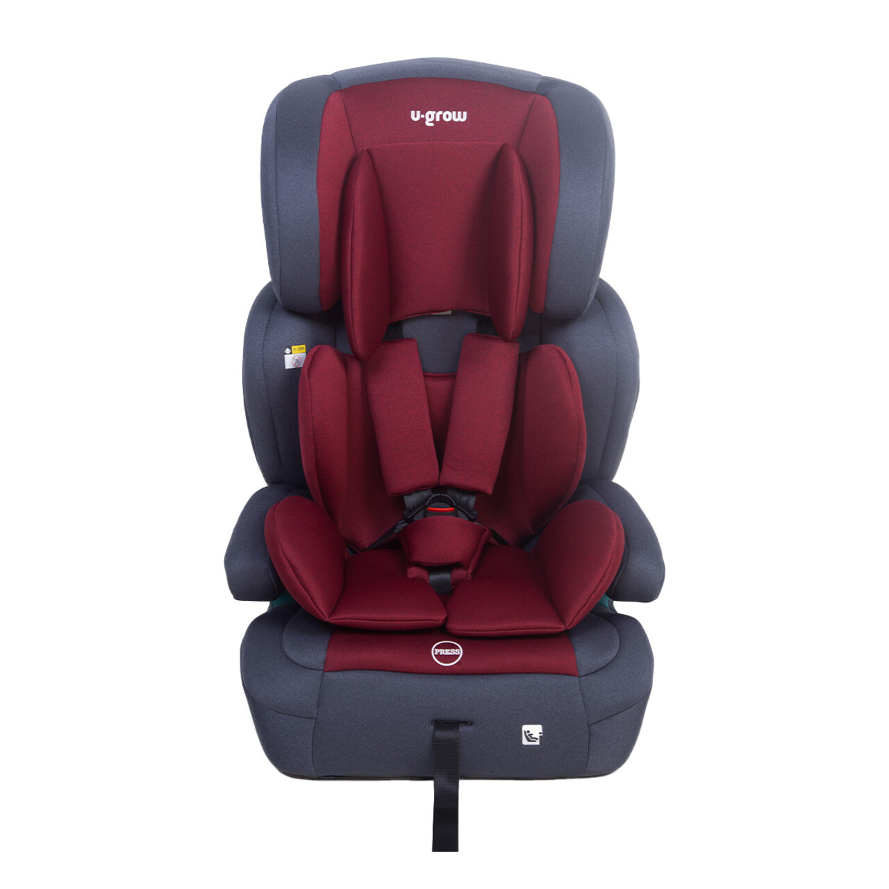 Scaun auto/inaltator cu isofix R129, I-Size, U-grow, 76-150 cm (15 luni-12 ani), HDPE/tesatura tricotata din poliester, rosu/gri - imagine 6